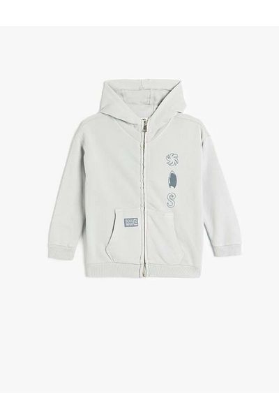 Koton Boy's Hooded Cotton Long Sleeve Zippered Sweatshirt 5Skb10266Tk Gray