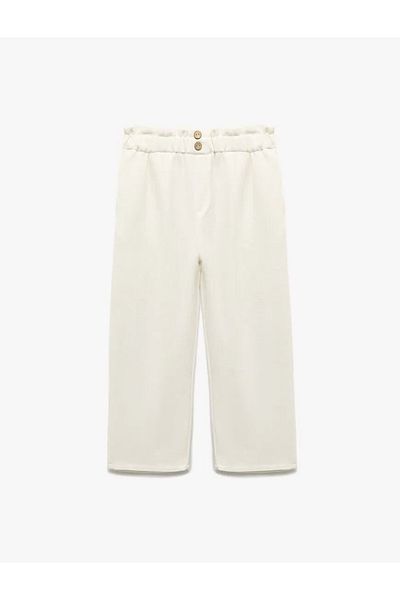 Koton Girl's Elastic Waist Linen and Viscose Mixed Basic Trousers 5Skg40018Aw White