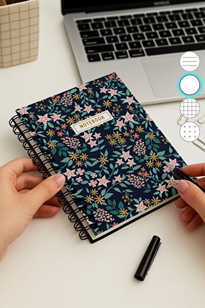 Eldesen Tasarım دفتر ملاحظات A5 بغلاف سميك بدون خطوط، 80 ورقة، 160 صفحة، زهور...