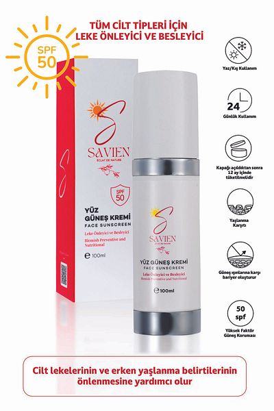 SAVIEN Tone Equalizing and Anti-Blemish Nourishing Anti-Aging Natural Daily Facial Sunscreen 50 Spf
