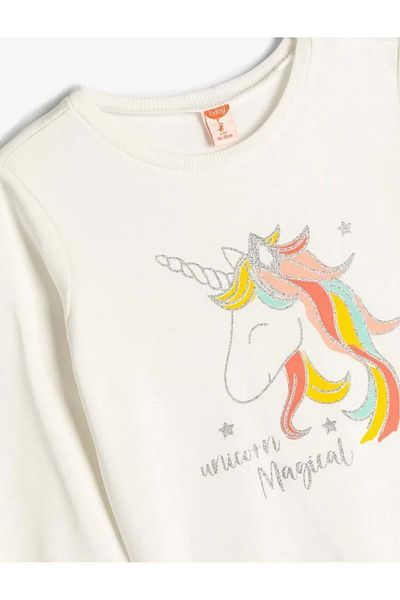 Koton Hanorac din Bumbac Imprimat Unicorn - Maneca Lunga, Decolteu Crew