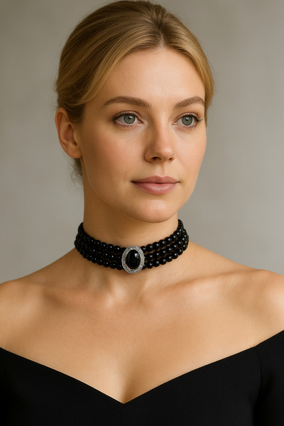 LIVOSH Pearl Stone Brooch Choker Necklace