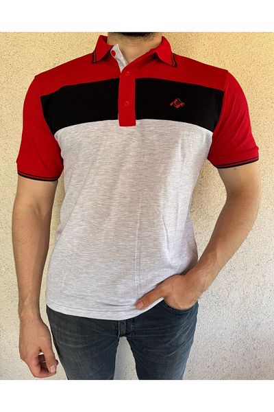 Mesh Ανδρικό μπλουζάκι πόλο με πολύχρωμο ριγέ 100% βαμβακερό μπλουζάκι - Κοντό μανίκι, κομμάτι, λογότυπο Mountain