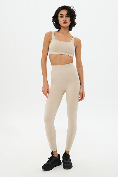 Oishii Hücre Desen Yüksek Bel Toparlayıcı Tayt Bej