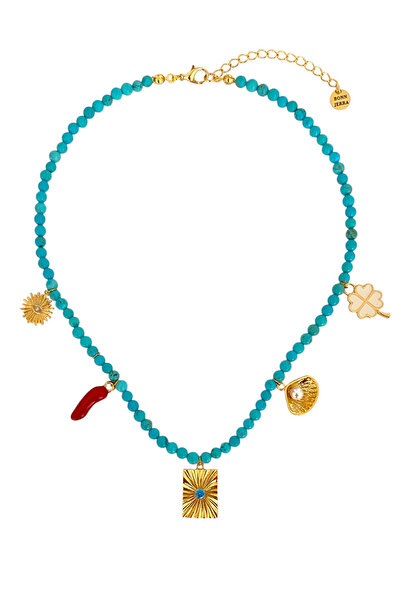 Bonnjerra Jewellery 4 mm Firüze Taşlı Güneş Kırmızı Biber İncili Shell Yonca ...