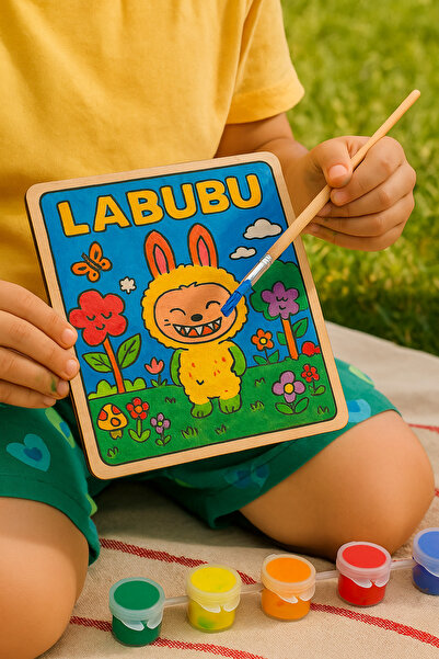 birlazer 25x25 cm Labubu Ahşap Boyama Oyuncak Okul Aktivite Etkinlik