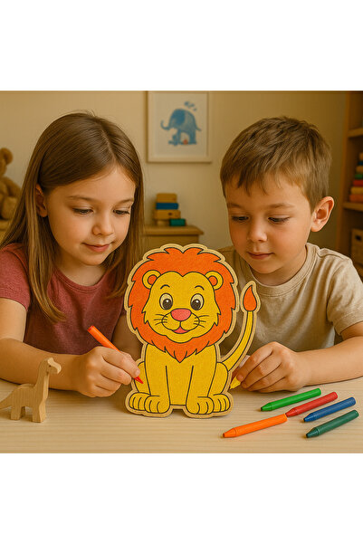 birlazer 10 Adet Sevimli Aslan Ahşap Boyama Figürü – Okul Öncesi DIY Etkinlik ve Sanat Aktivitesi