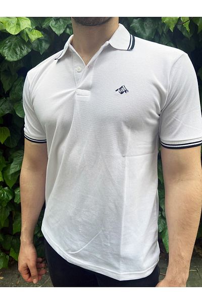 Mesh Company Ανδρικό μπλουζάκι με λευκό γιακά Polo Regular Fit – 100% βαμβάκι, αναπνεύσιμο ύφασμα, ρίγες μπλε ναυτικό