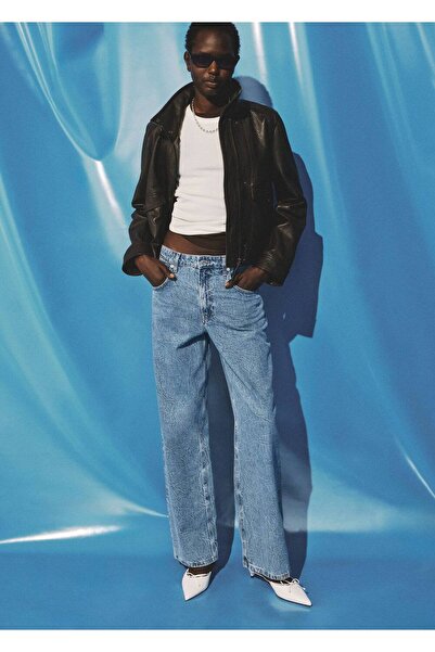 MANGO Woman Orta bel düz kesim jean