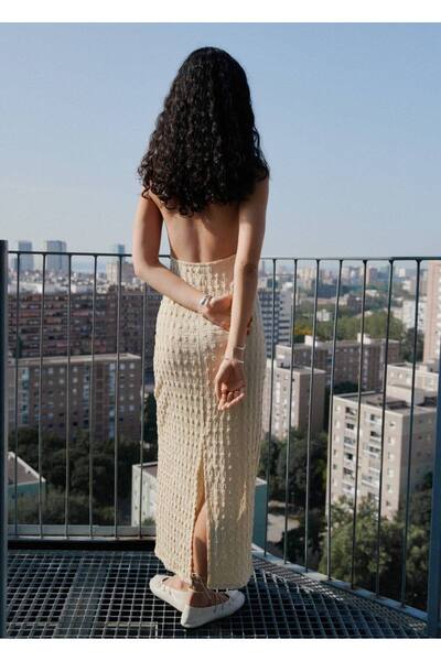 MANGO Woman Halter yaka krep elbise