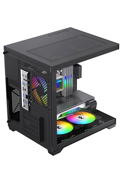 Next Gaming Orion Cube 5x Tuştan Değişen RGB Fanlı M-Atx Boş Bilgisayar Kasası Siyah