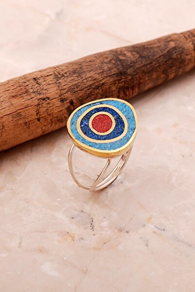 Sümer Telkari Mozaik İşlemeli Renkli Gümüş Yüzük 3730