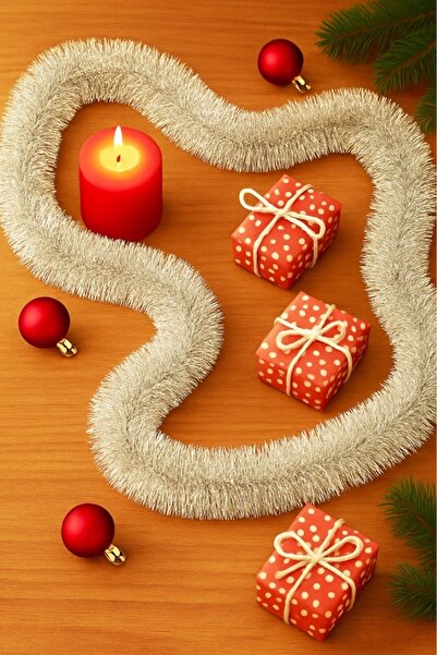 BeySüS Yılbaşı Çam Ağacı Süsü Sim 2 m Gümüş