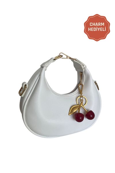 MODA Noa White Mini Cross Strap Women's Hand, Arm and Shoulder Bag with Charm Gift