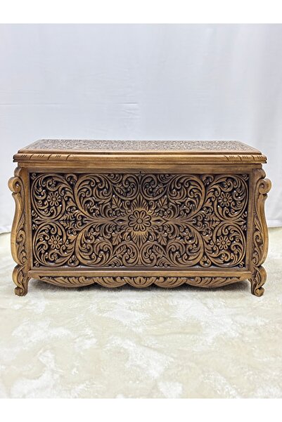 Arıkmert El Sanatları Maraş El Oyma Ceviz Ahşap Çeyiz Sandığı – 95x50x60 Cm B...