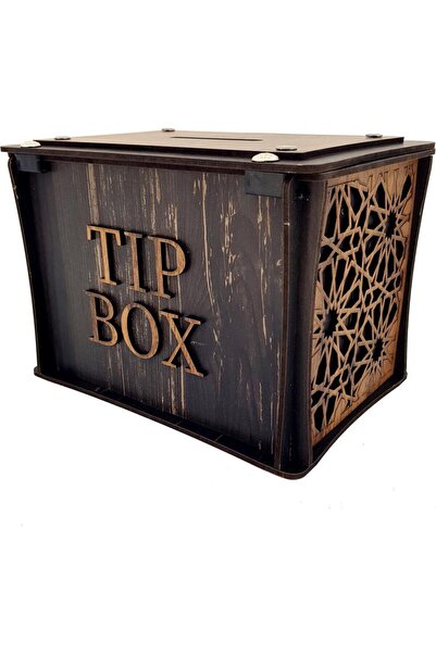 KUMİ El Yapımı Dikdörtgen Ahşap Bahşiş Kutusu Sandık Tip Box Kumbara Tibbox Hediyelik