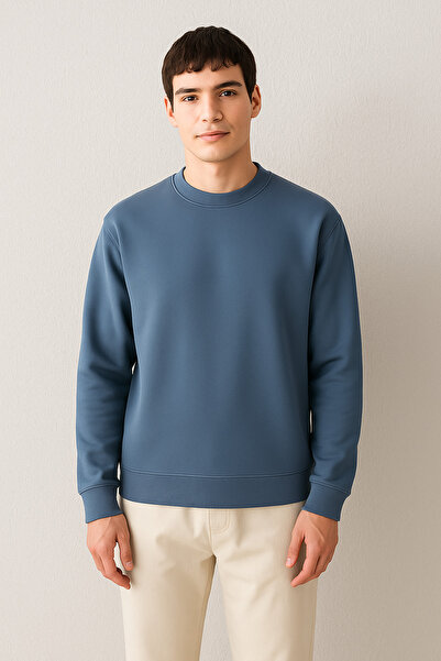 agmstore Erkek 3 Iplik Pamuk Kazak – Antrasit Mavi Basic Model | Rahat Ve Günlük Stil