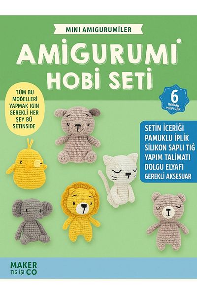 BALIM ÖRGÜ EVİ Mini Amigurumi Hobby Set 6 Models with All Materials in One Package