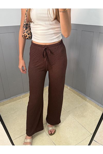 peri tower Seersucker Wrinkle Lace up High Waist Trousers 0030