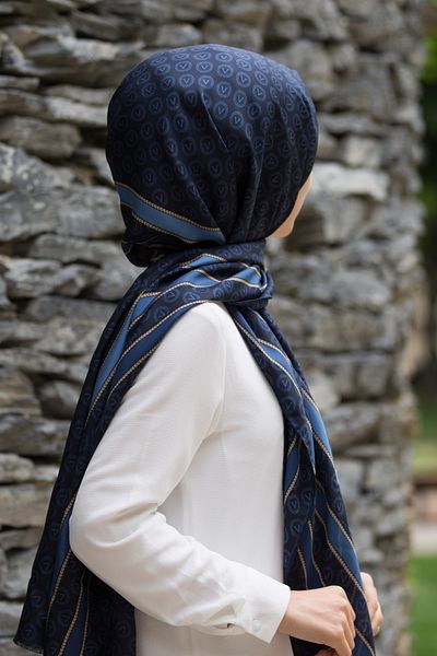 Vissona Women's Fresh Silk Shawl 90x200 Navy Blue Baby Blue