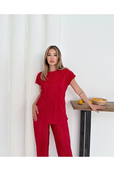 verabelle Women's Pleated Casual Blouse and Pocket Trousers Set
