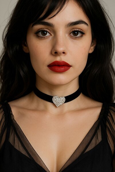 LIVOSH MİNİK TAŞLARLA KAPLI KALP CHOKER KOLYE