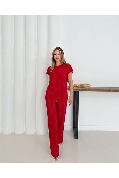 verabelle Women's Pleated Casual Blouse and Pocket Trousers Set
