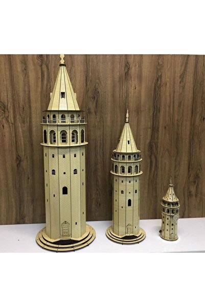 Woodymoon Işıklı Dekoratif Ahşap Galata Kulesi Büyük Boy 30*30*105 cm