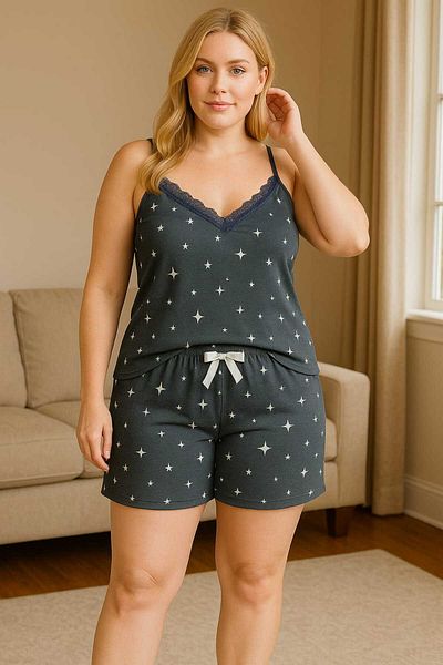 MODA Women's Plus Size Drawstring Top and Shorts Bottom Pajamas - Loose Fit - Sizes in Product Description