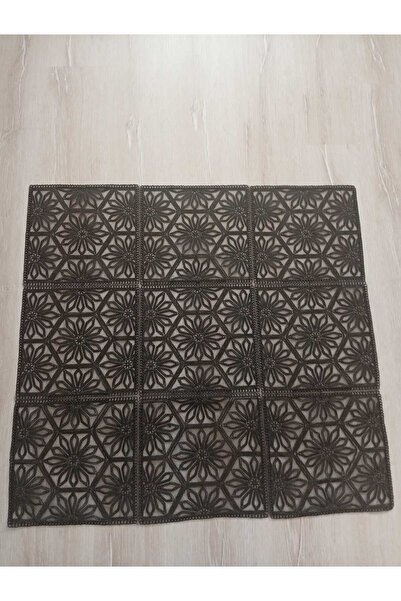 Butik Fransız Dantel Zemini Siyah Tül Tek Fiskos 90x90cm Akşam Güneşi Desenli...