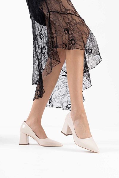 Zerenyus Valeria Premium Beige Patent Leather Women's Heeled Shoes