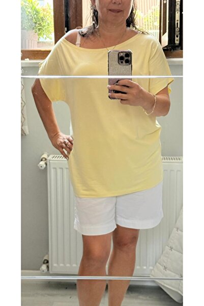 SİSTERS2HC Kadın Tek Omuz Dekolteli Kayık Yaka Viskon Kumaş LİMON SARI YELLOW...