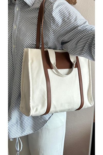 cosybag. Summer Linen Canvas Large Size Zipper Closure Daily Shoulder Bag
