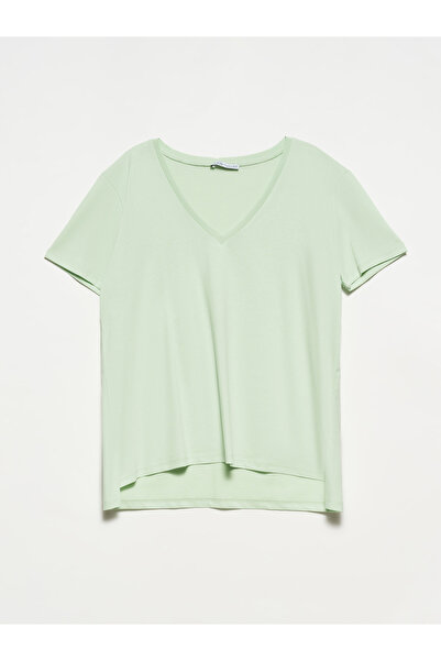 Dilvin 3470 V Neck Basic T-Shirt-Çağla