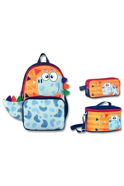 ÜMİT ÇANTA Cute Dino Orange/Blue Primary School Bag for Boy - Ümit Cantec, Set of 3