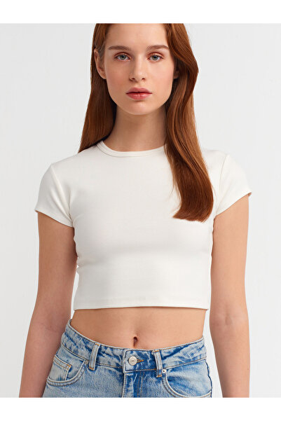 Dilvin 30936 Body-Sitting Crop Top-Ecru