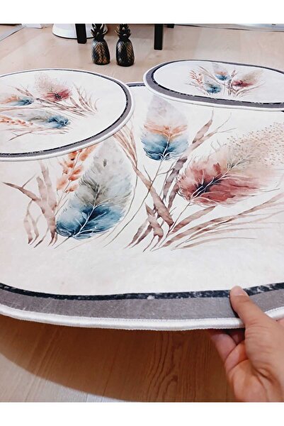 Ardizayn Pampas Pattern - Non-Slip Base, Round Bathroom Carpet (100X100-60X60-40X60 cm Set of 3)