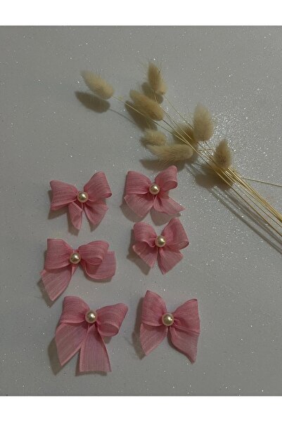 Light of Love İnci Detaylı Pembe Hazır Fiyonk Keten Kurdele - 25 Adet