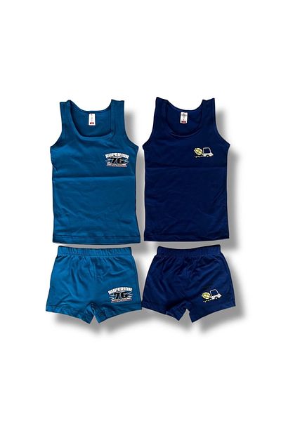 Erdenay Tekstil Mixed Printed Boys' Singlet Boxer Shorts Set 2 Pack