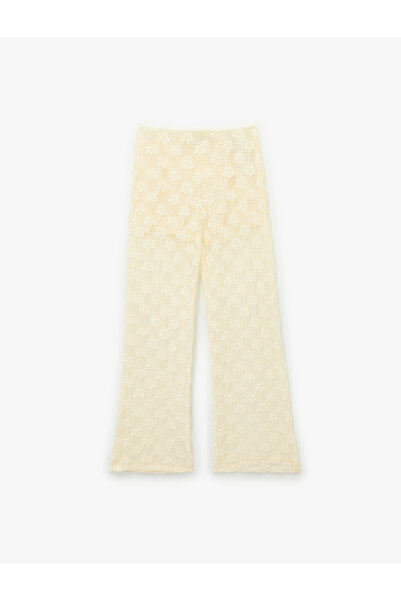 Koton X Melis Ağazat - Yarım Astarlı Bol Düz Paça Dantelli Pantolon
