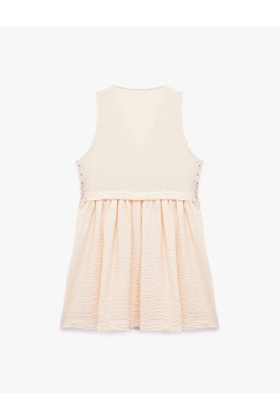 Koton V Neck Sleeveless A-Line Mini Crochet Detail Viscose Dress