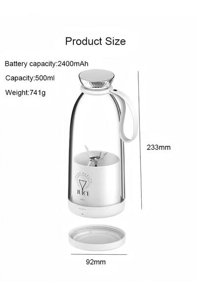 Generic 500ml Portable Mini Blender For Fresh Juice Smoothies Shakes