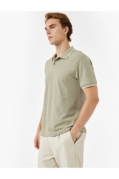 Koton Κοντομάνικο ριγέ με λεπτομέρεια με κουμπιά Pique ύφασμα βαμβακερό μπλουζάκι πόλο με λεπτή εφαρμογή