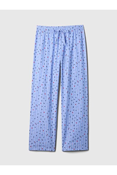 GAP Kadın Açık Mavi Desenli Poplin Pijama Altı
