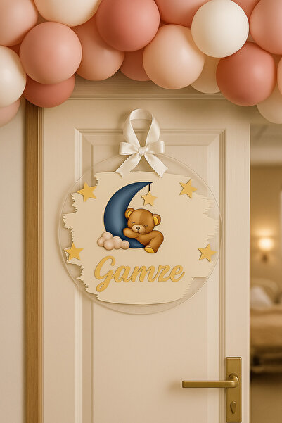edoy Kişiye Özel Yeni Doğan Bebek Kapı Süsü – Ayıcık Temalı Bebek Kapı Süsü D...
