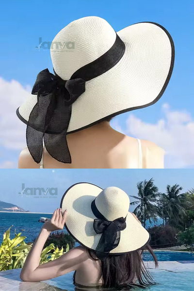 Janva Örgü Güneş Koruyucu SiperliŞapka Hasır Plaj Aksesuarı Fötür Dalgalı Yen...