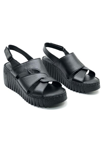 Venüs Morgen Genuine Leather Comfort Orthopedic Women's Sandals Black
