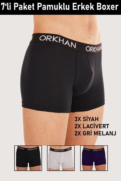 ORKHAN Men's Boxers, Trunk Boxers, Men's Cotton, Casual Boxers, Soft, Fabric, Boxers 7-Piece