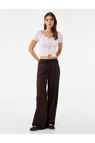 Koton Button Detailed Crew Neck Short Sleeve Blouse