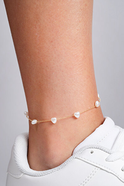 Elika Silver Kadın İncili Minimal Halhal / Kalpli Halhal